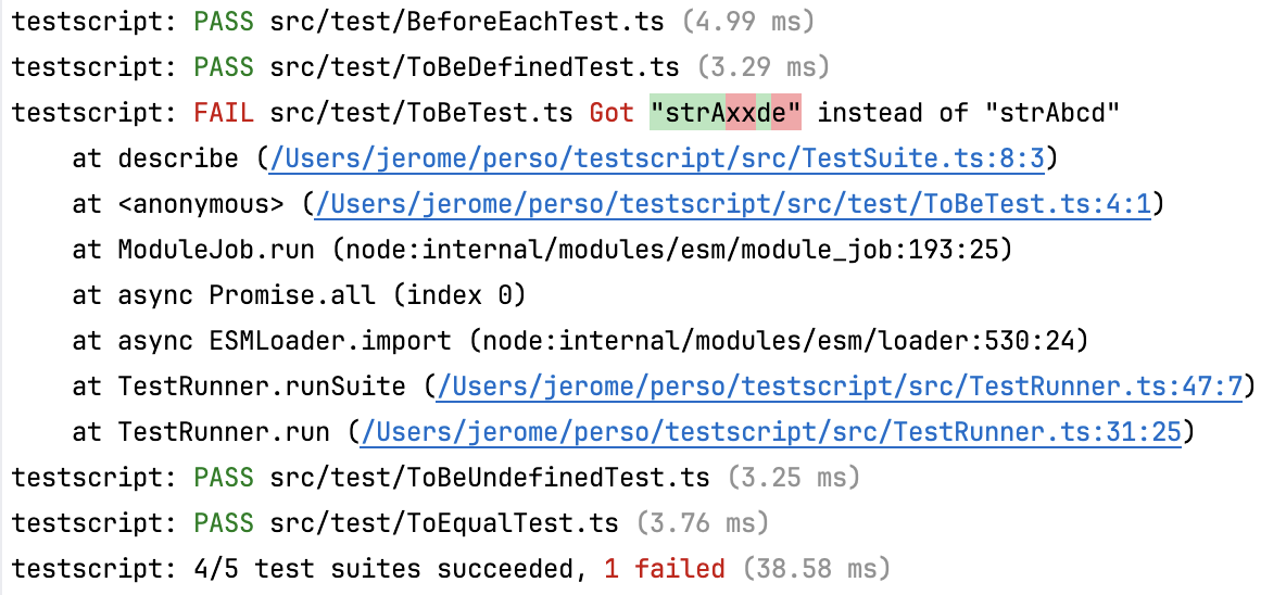 Test runner failure output