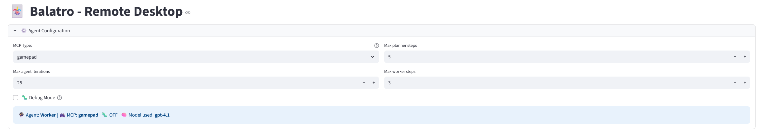 Agent Configuration Screenshot