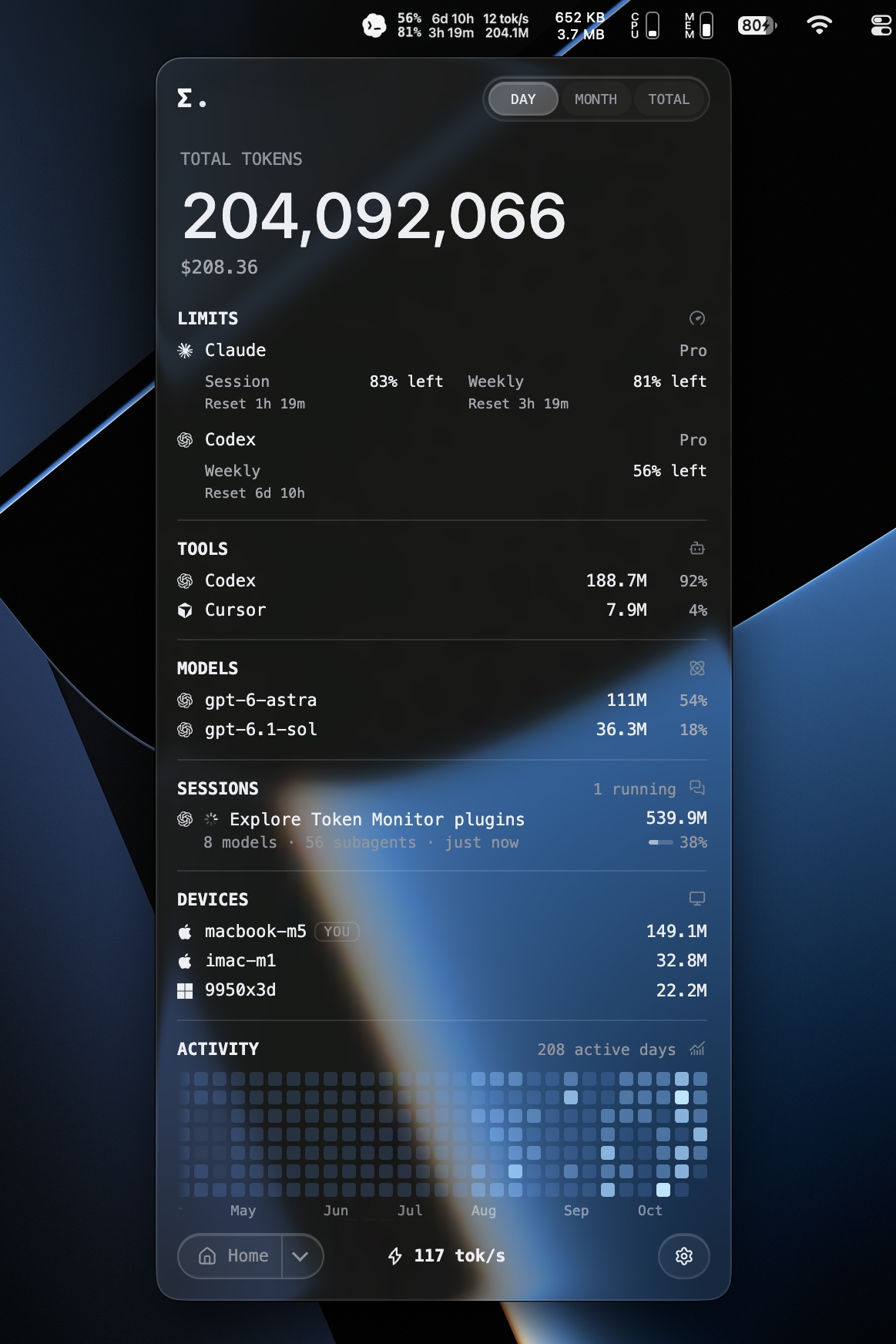 Menu bar and popover