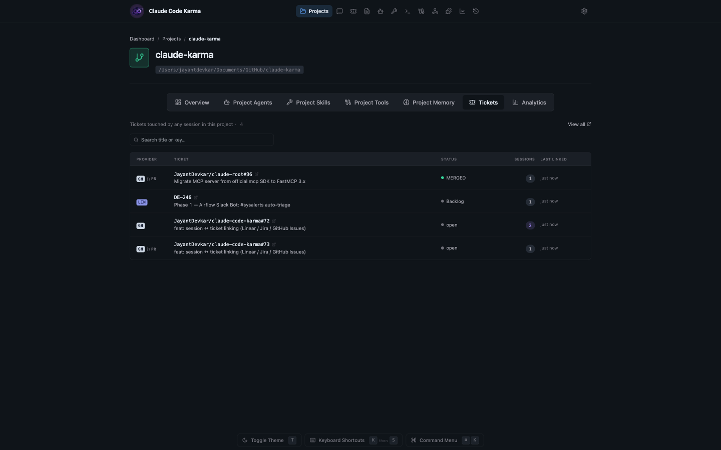 Project Tickets Tab