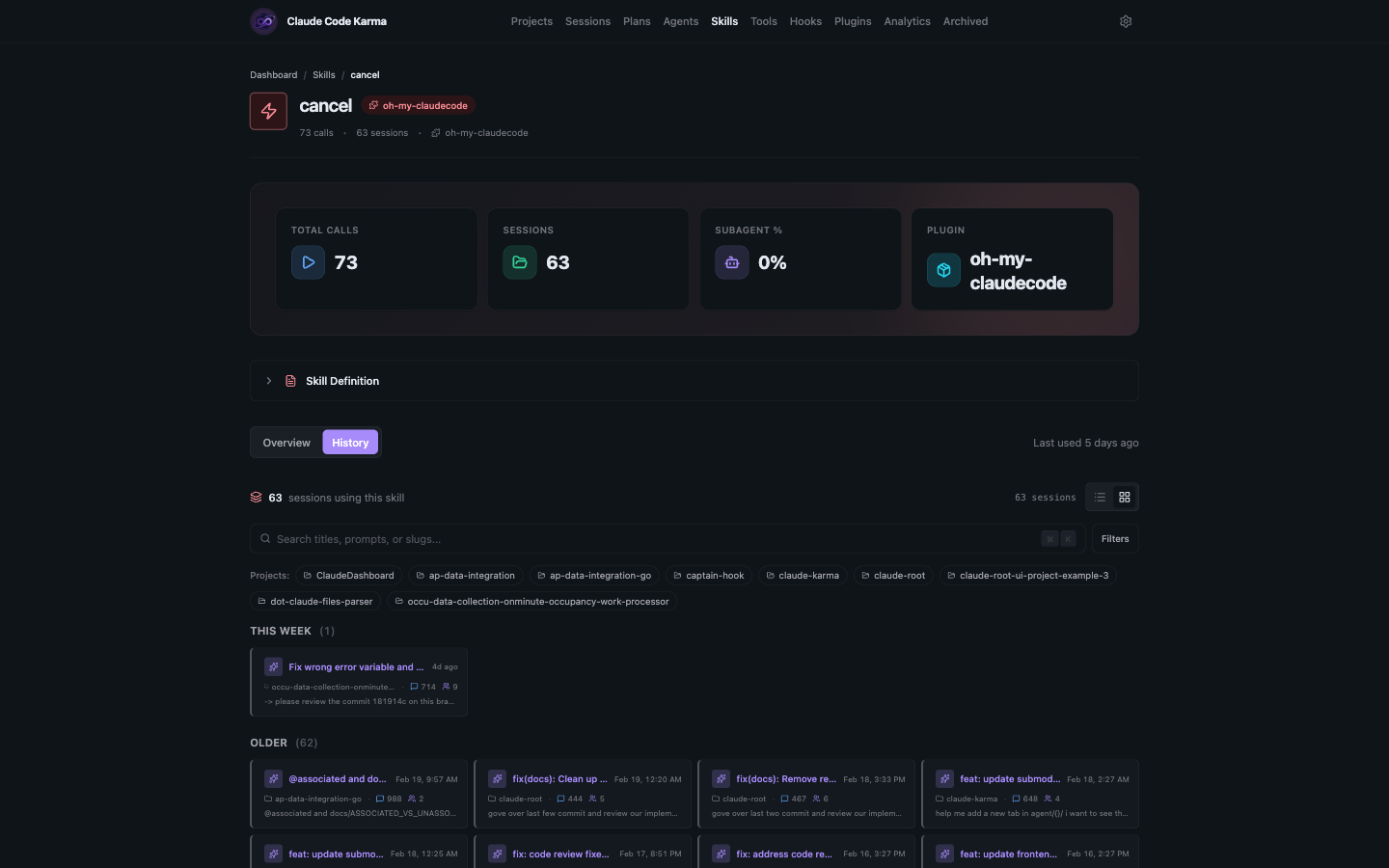 Skill Detail with History