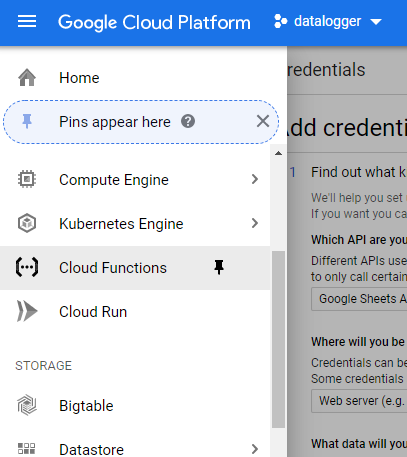 cloud functions side menu