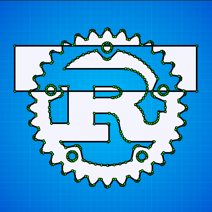 Screenshot of the Rust logo (svg) tesselated