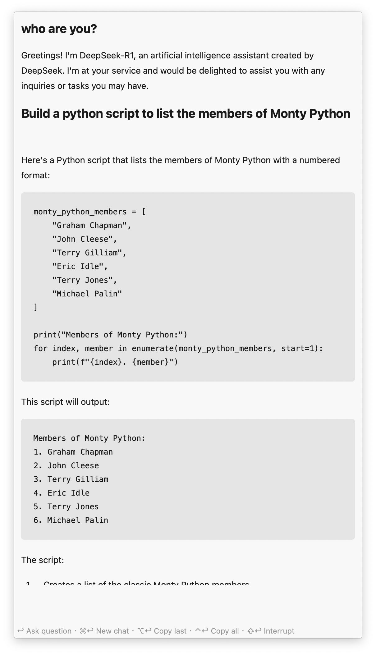 Querying DeepSeek