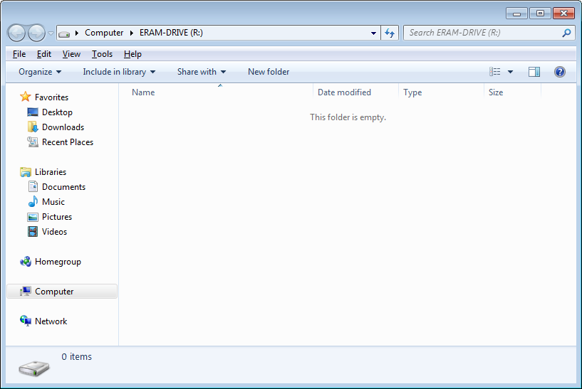 ERAM's RAM Disk Contents in a Windows 7 64-bit Virtual Machine