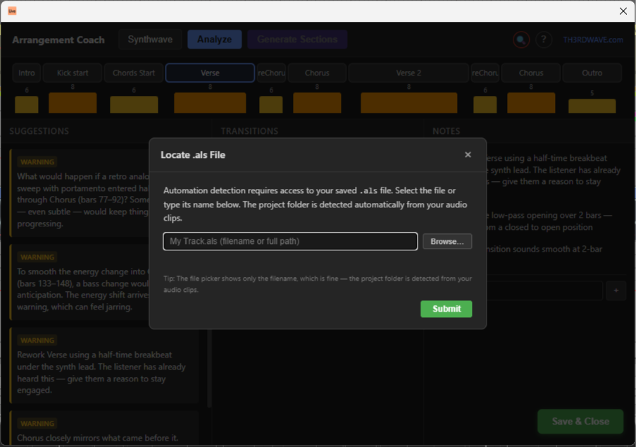 .als file loading overlay
