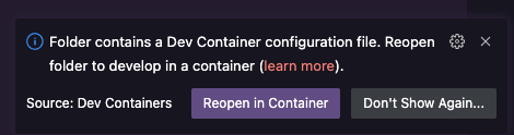 Prompt to open the repo inside a Dev container