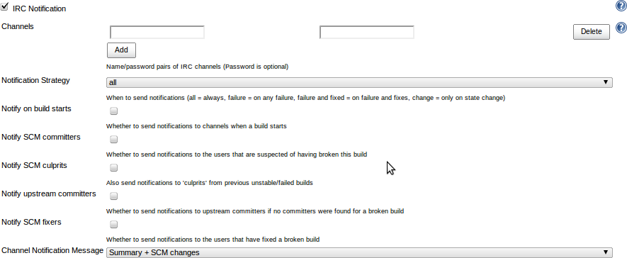 Configuration avancée de notifications par IRC pour une tâche de build