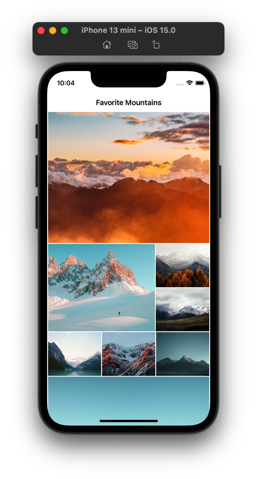 An app showing multiple photos with a custom layout.