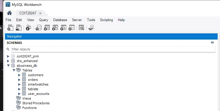 MySQL schema for SmartTech user accounts, customers, products and orders