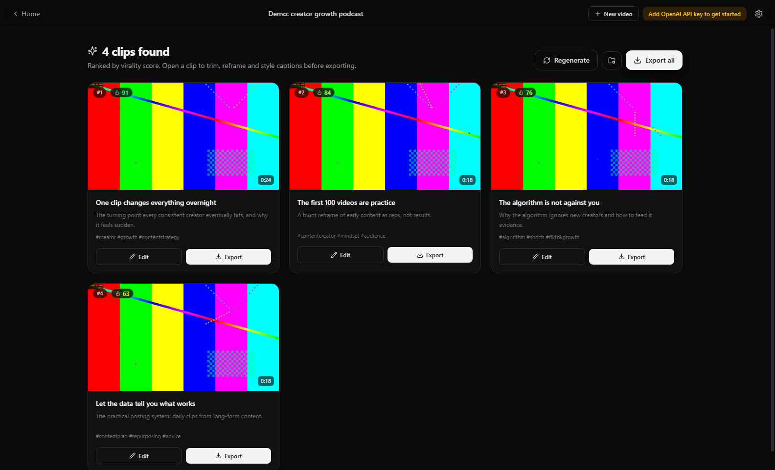 Cutawan: AI-found clips ranked by virality score