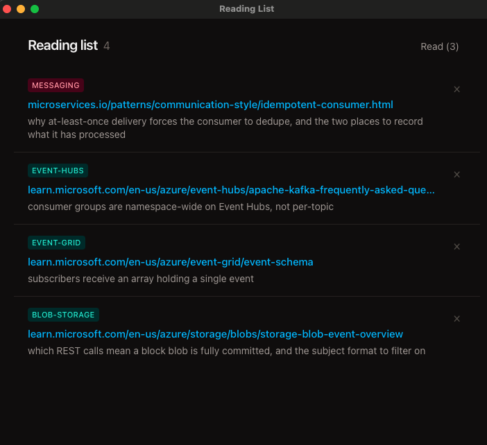 Reading List app screenshot