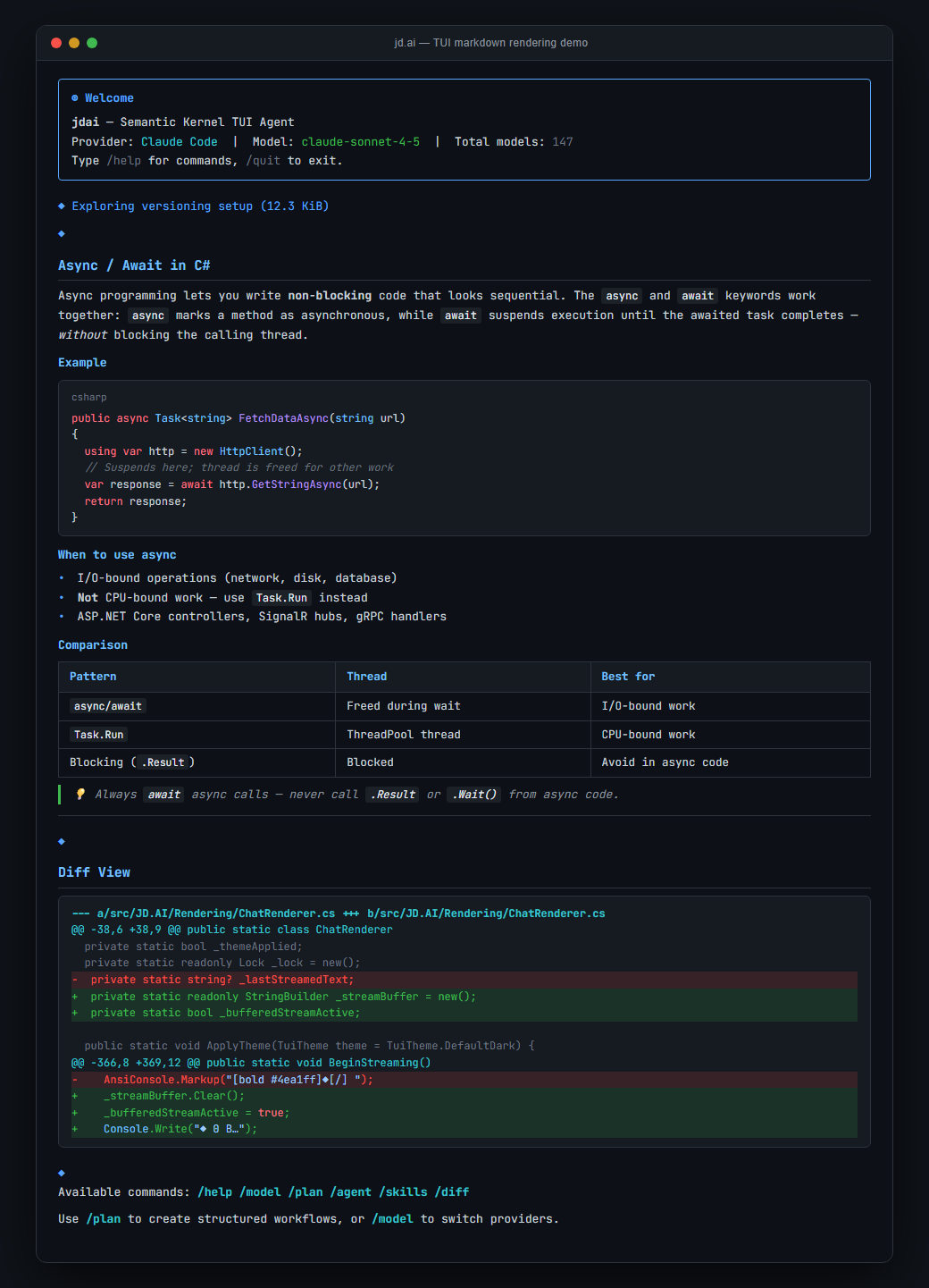 TUI markdown rendering