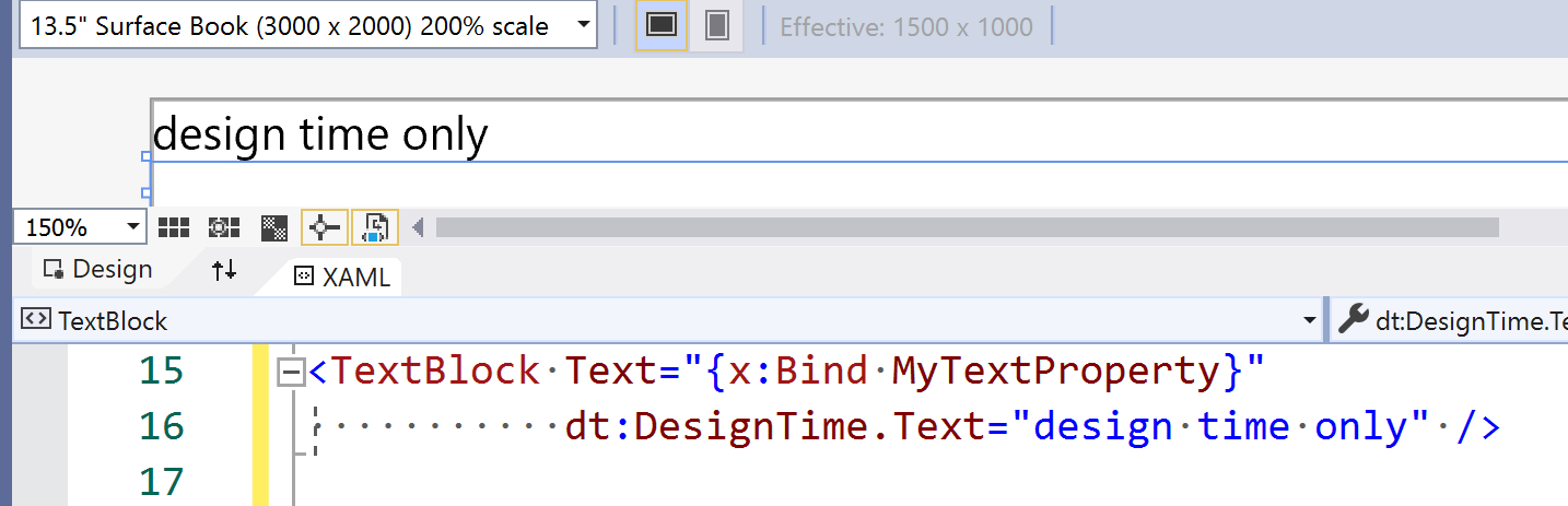 Design time data in bindings shown in VS