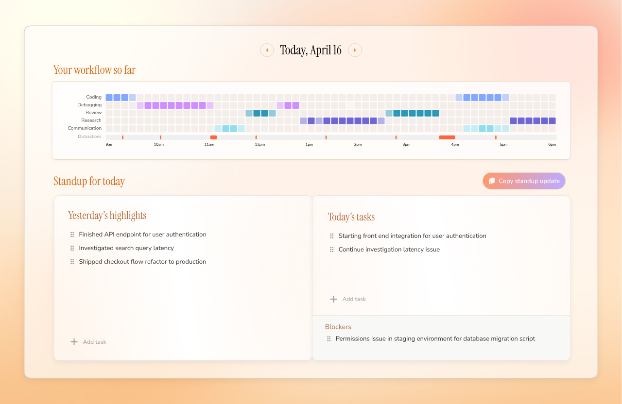 Dayflow daily workflow and standup view