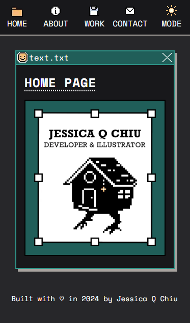 Screenshot preview of Jessica Q Chiu's portfolio website in dark mode