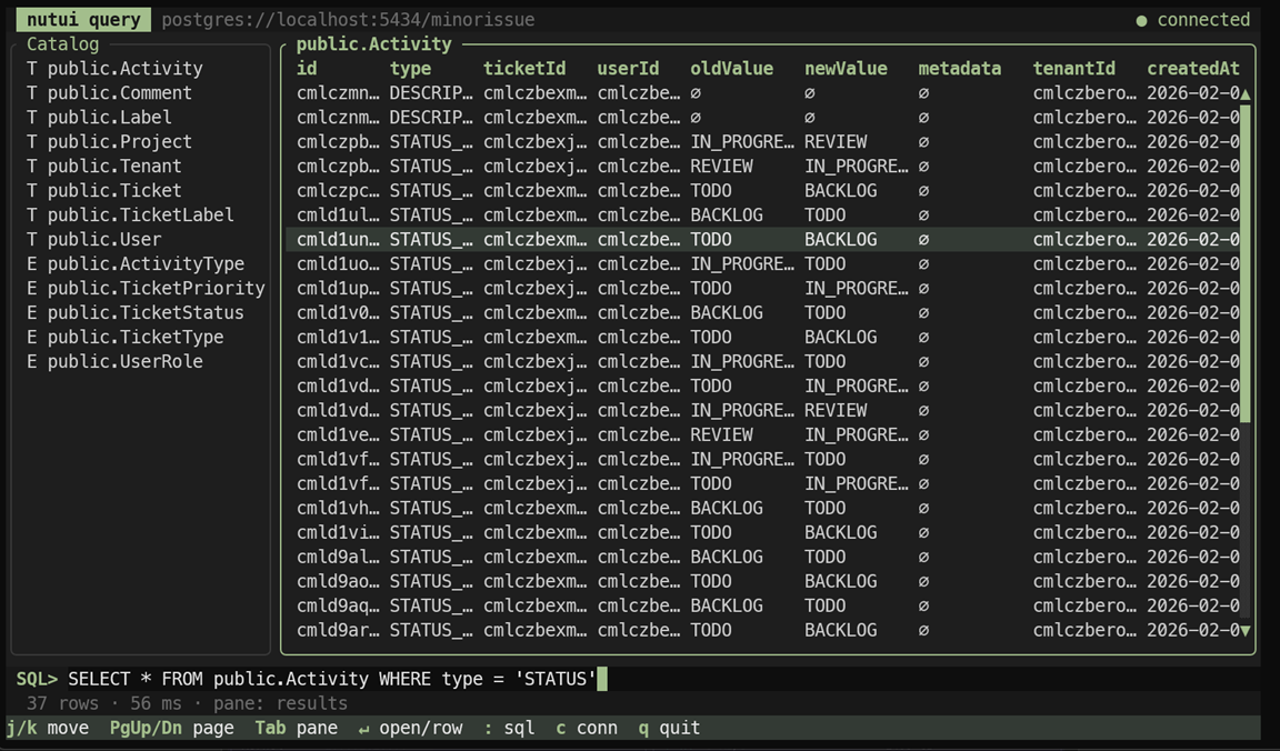 Query Postgres browser in the Dusk theme
