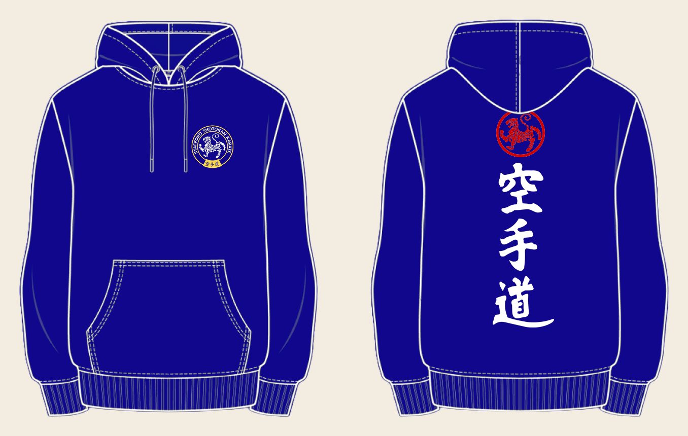 Hoodie design 1, Karate Do, in Blue, front and back