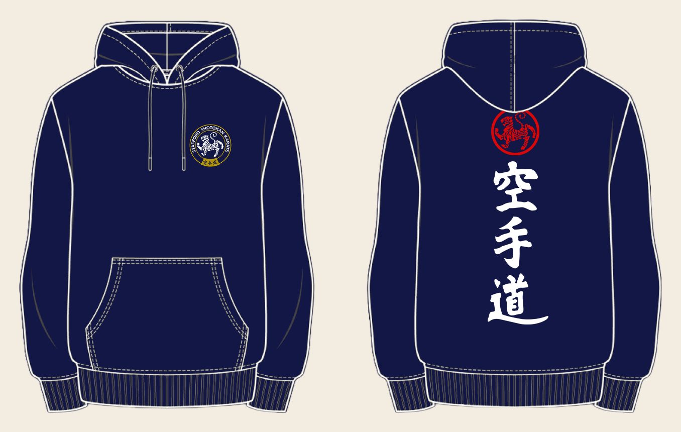 Hoodie design 1, Karate Do, in New French Navy, front and back