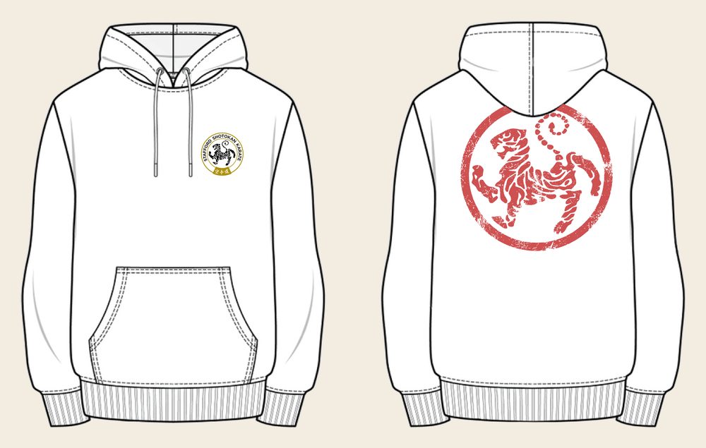 Hoodie design 10, Weathered Tiger, in Arctic White, front and back