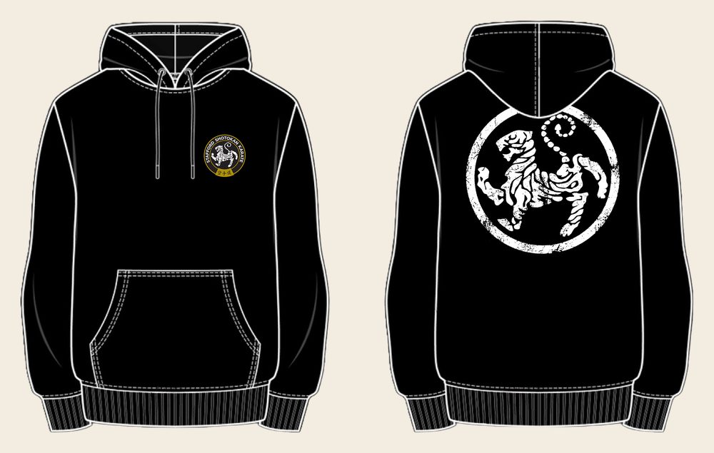 Hoodie design 10, Weathered Tiger, in Deep Black, front and back