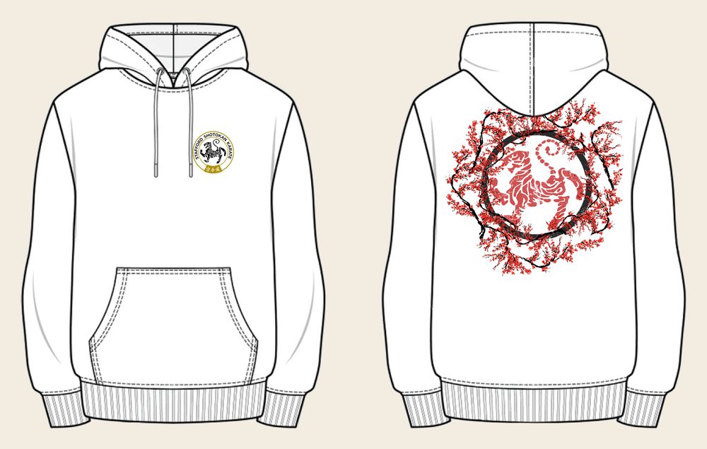 Hoodie design 11, Sakura Tiger (Option A), in Arctic White, front and back