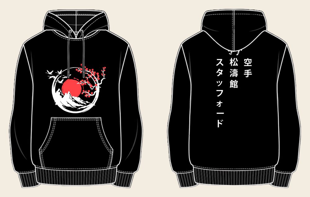 Hoodie design 12, Sakura Mountains, in Deep Black, front and back