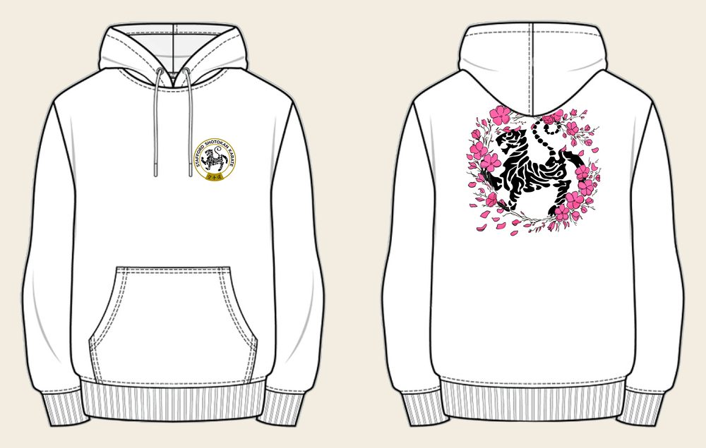 Hoodie design 14, Sakura Tiger (Option B), in Arctic White, front and back