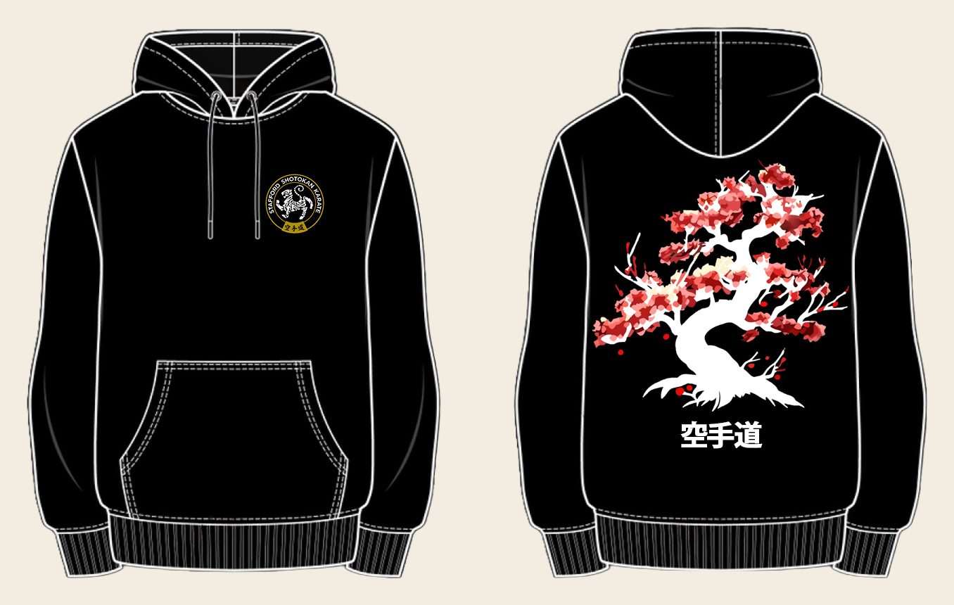 Hoodie design 2, Cherry Blossom, in Black, front and back