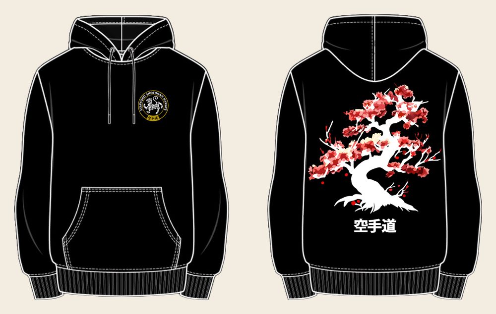 Hoodie design 2, Cherry Blossom, in Black, front and back