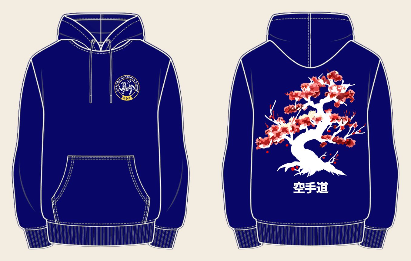 Hoodie design 2, Cherry Blossom, in Blue, front and back