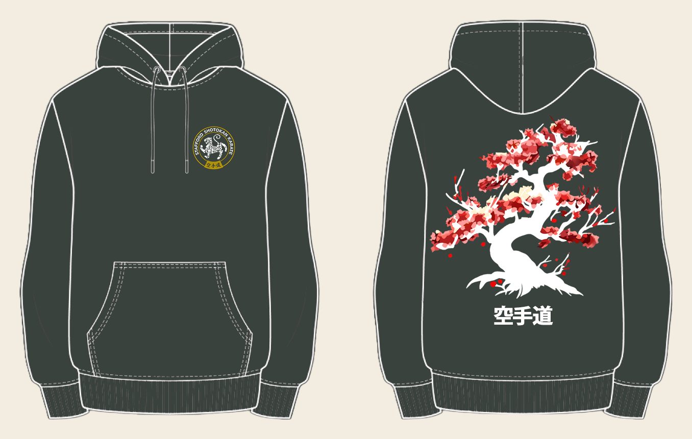 Hoodie design 2, Cherry Blossom, in Charcoal, front and back