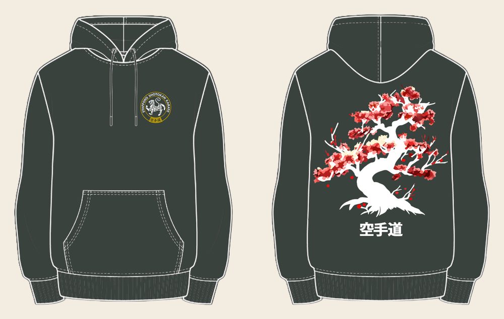 Hoodie design 2, Cherry Blossom, in Charcoal, front and back