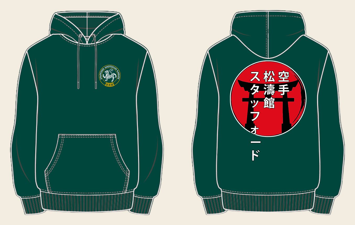 Hoodie design 4, Torii Gates, in Bottle Green, front and back