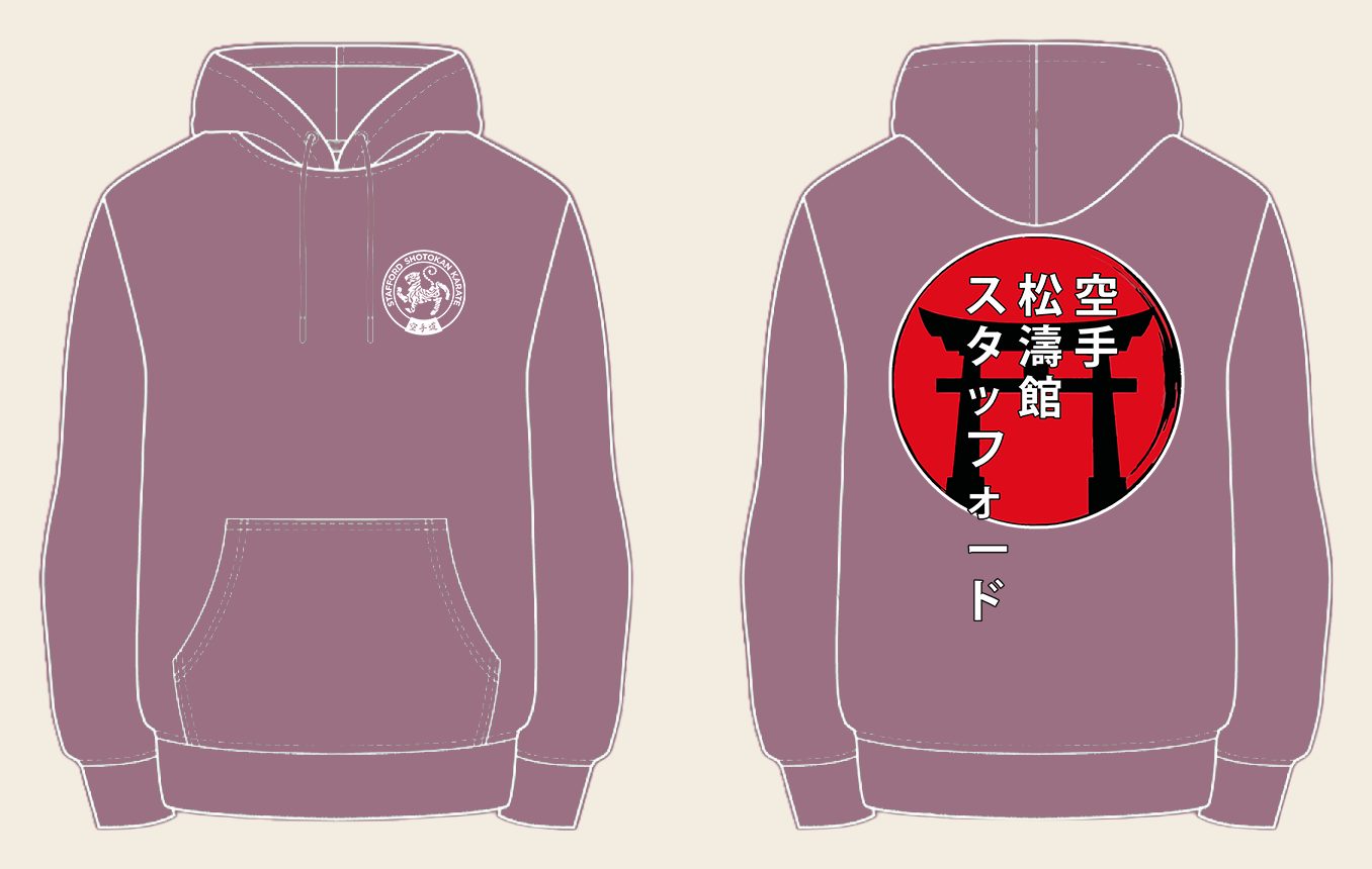 Hoodie design 4, Torii Gates, in Dusty Purple, front and back