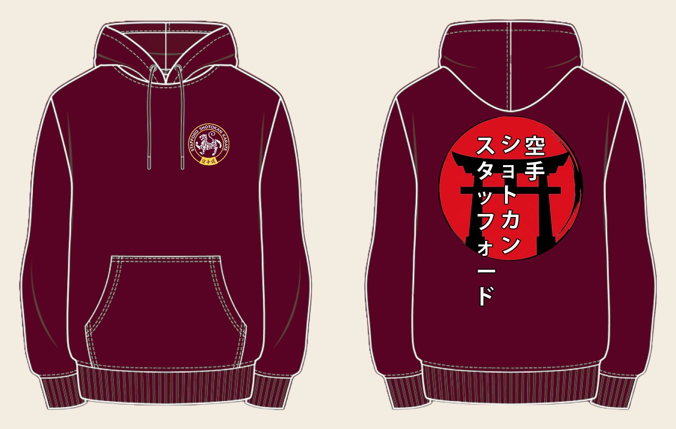 Hoodie design 4, Torii Gates, in Maroon, front and back