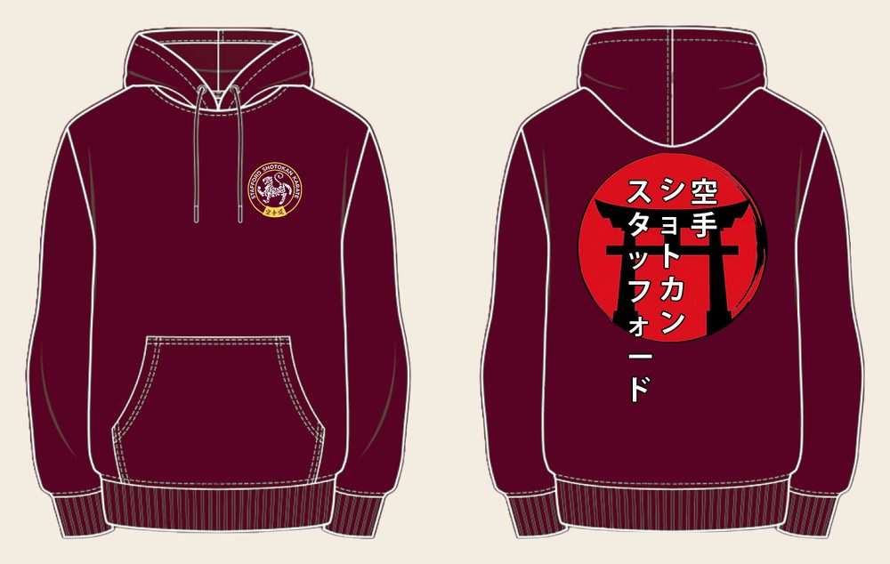 Hoodie design 4, Torii Gates, in Maroon, front and back