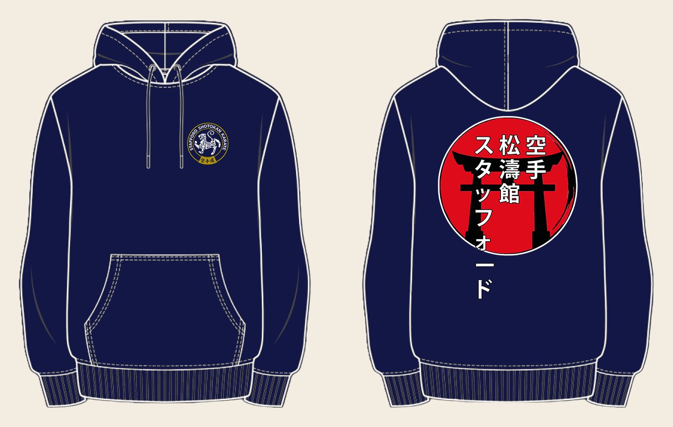 Hoodie design 4, Torii Gates, in New French Navy, front and back