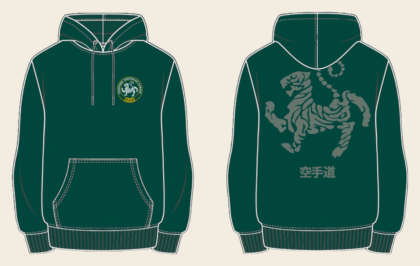 Hoodie design 5, Tora No Maki, in Bottle Green, front and back