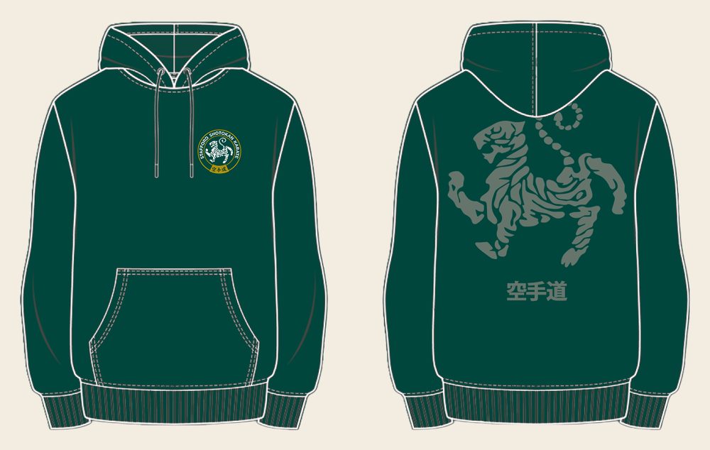Hoodie design 5, Tora No Maki, in Bottle Green, front and back