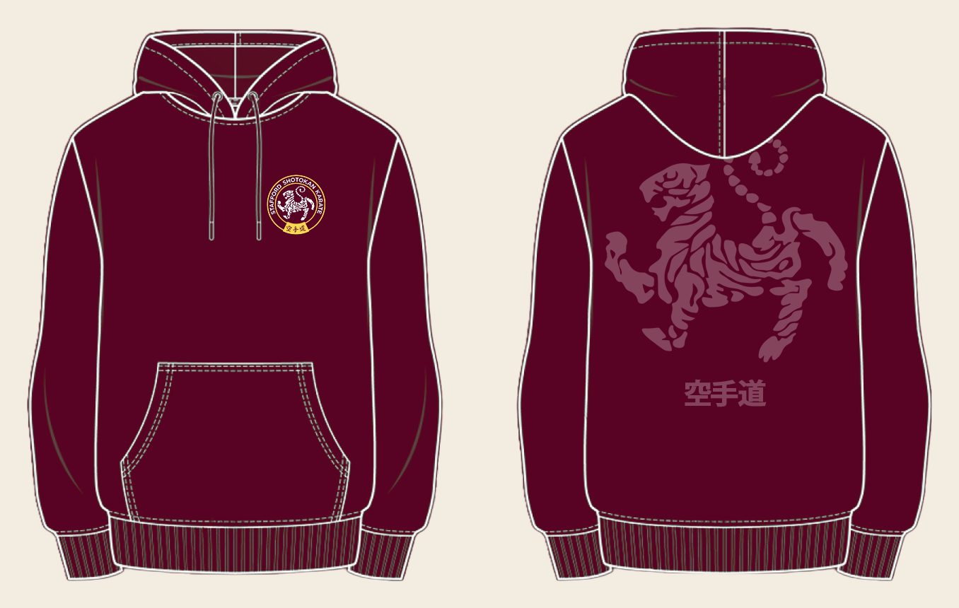 Hoodie design 5, Tora No Maki, in Maroon, front and back
