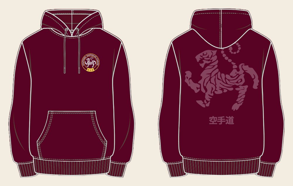 Hoodie design 5, Tora No Maki, in Maroon, front and back