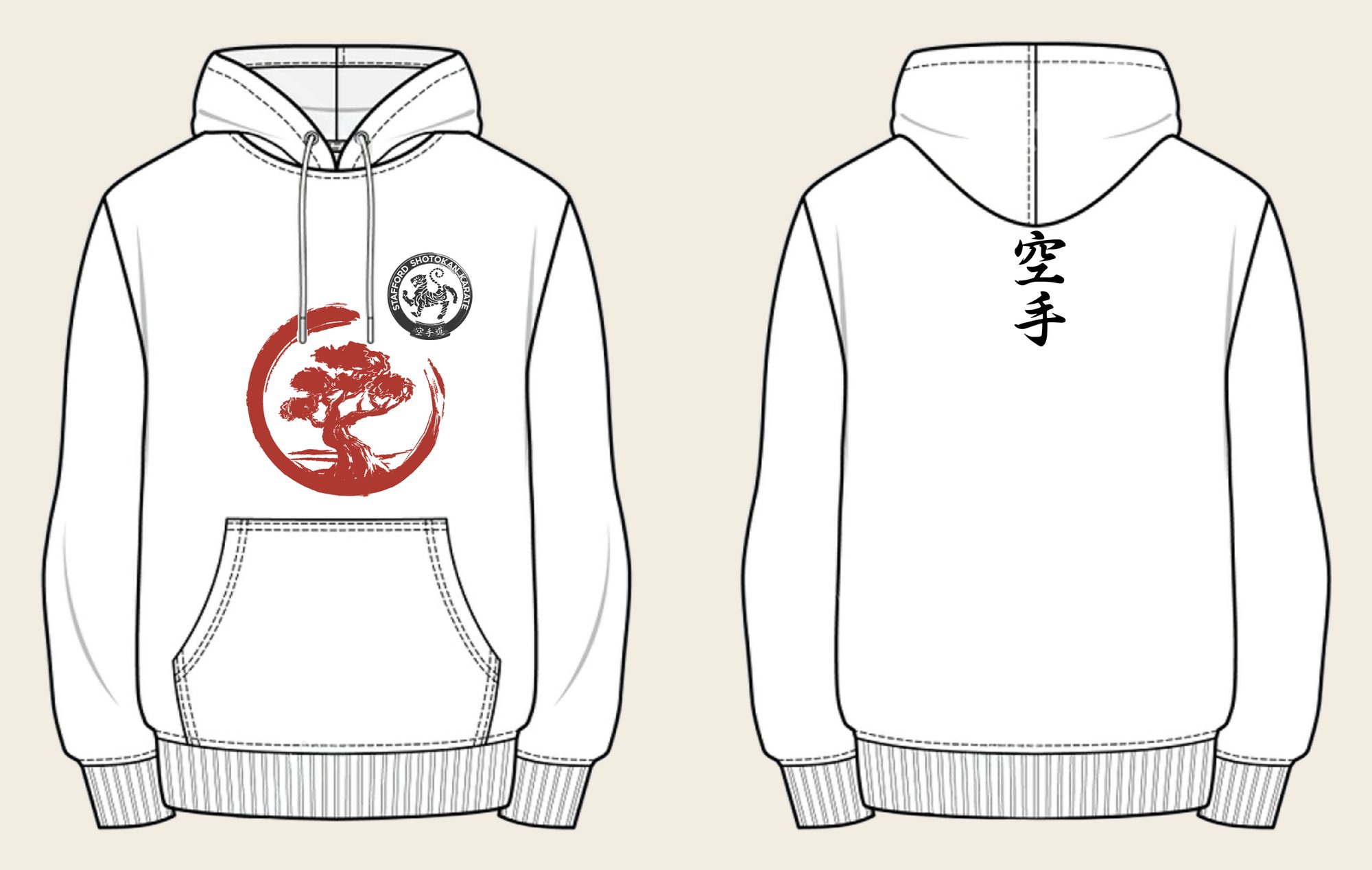 Hoodie design 8, Brushed Bonsai, in Arctic White, front and back