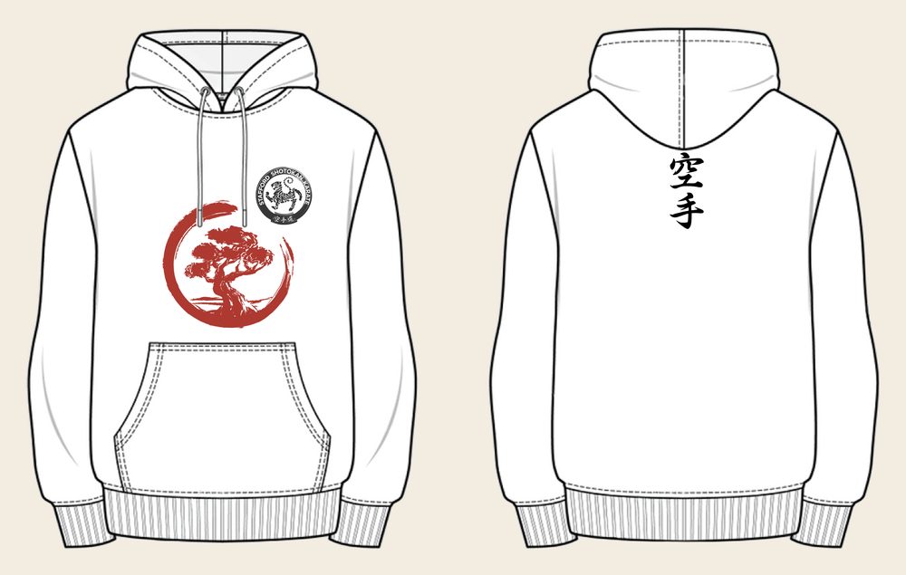 Hoodie design 8, Brushed Bonsai, in Arctic White, front and back