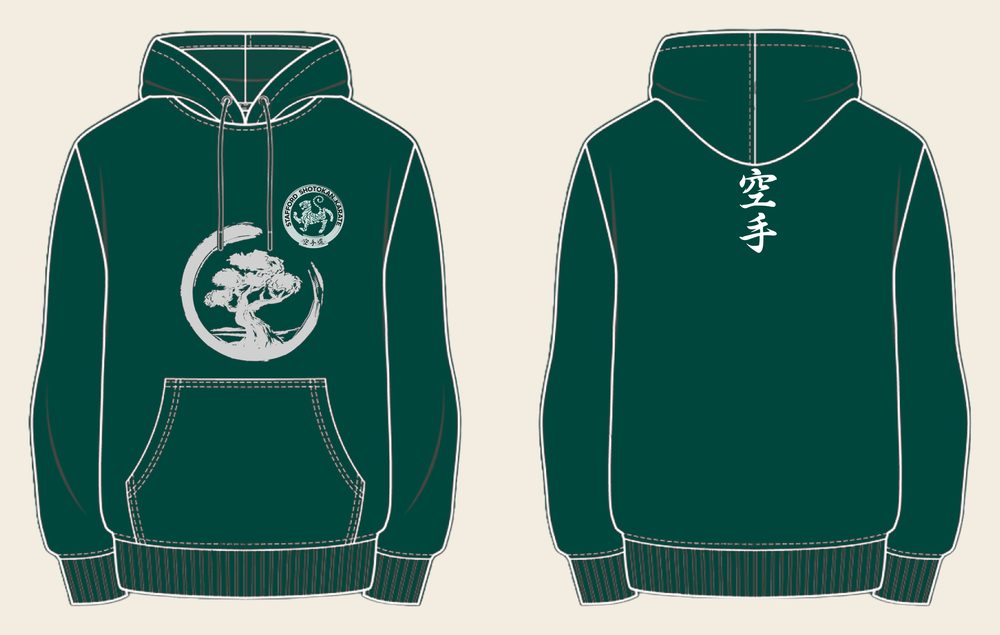 Hoodie design 8, Brushed Bonsai, in Bottle Green, front and back