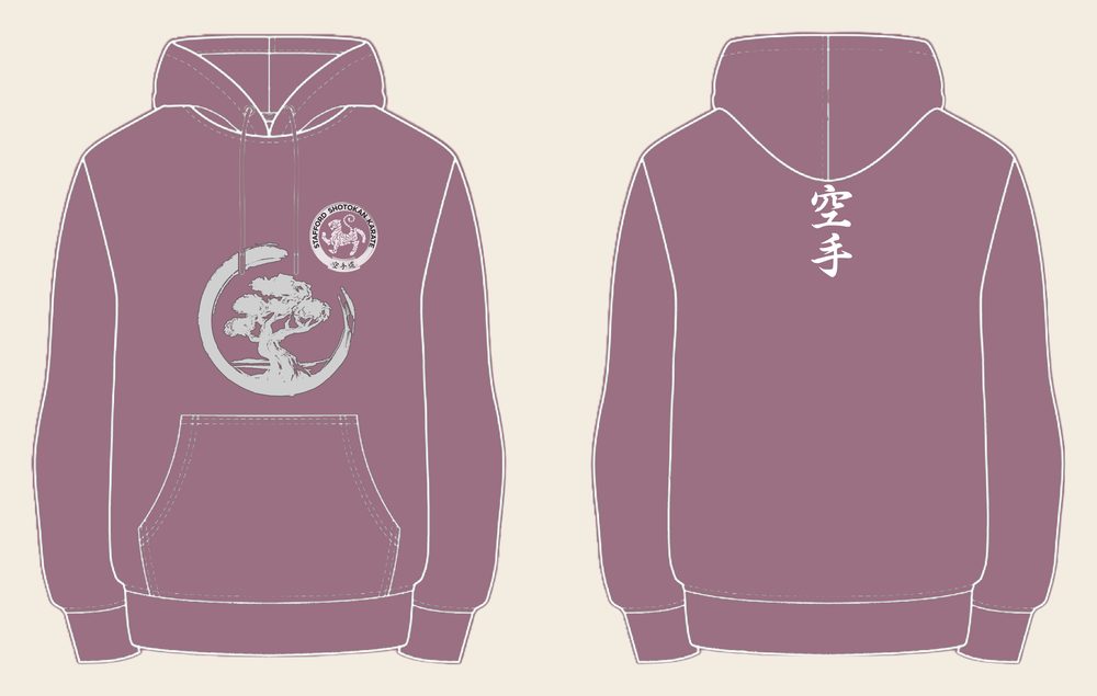 Hoodie design 8, Brushed Bonsai, in Dusty Purple, front and back