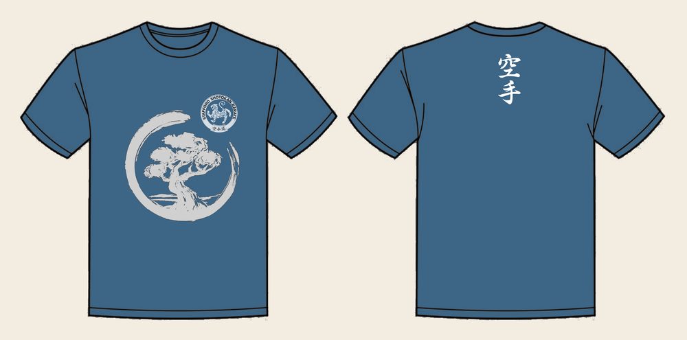 T-Shirt design 10, Brushed Bonsai, in Airforce Blue, front and back