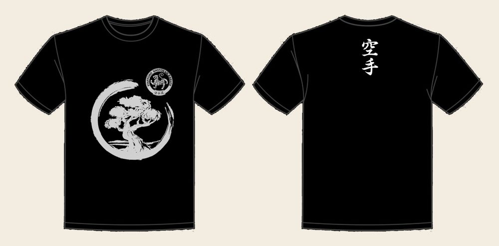T-Shirt design 10, Brushed Bonsai, in Deep Black, front and back