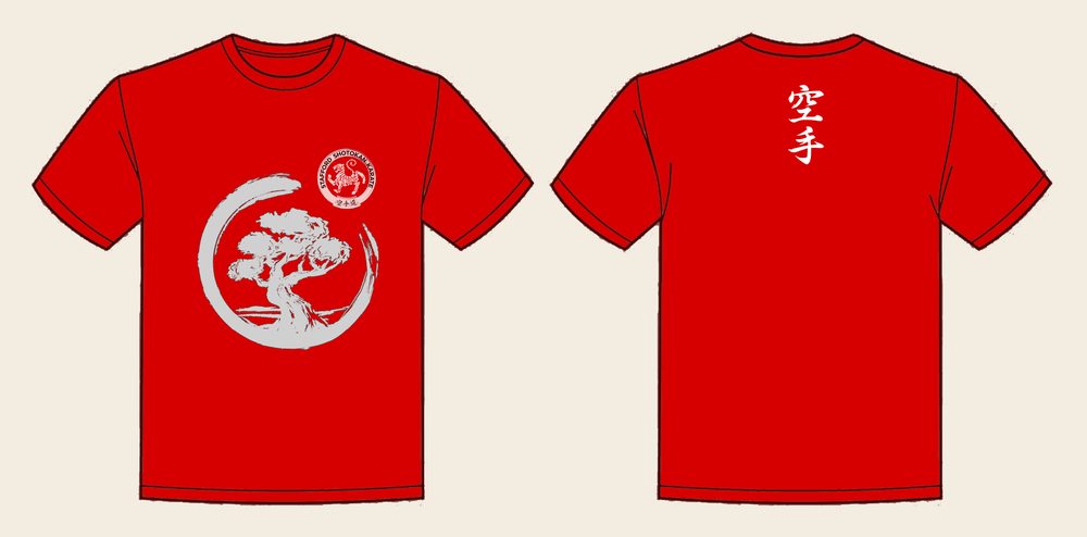 T-Shirt design 10, Brushed Bonsai, in Fire Red, front and back