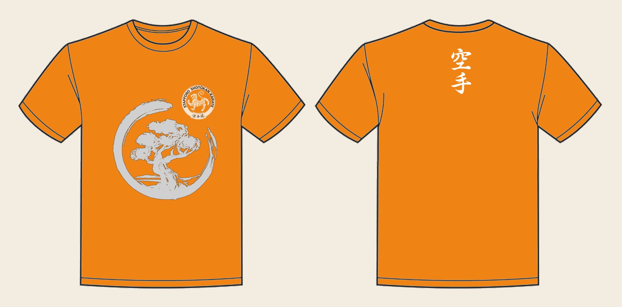 T-Shirt design 10, Brushed Bonsai, in Orange Crush, front and back